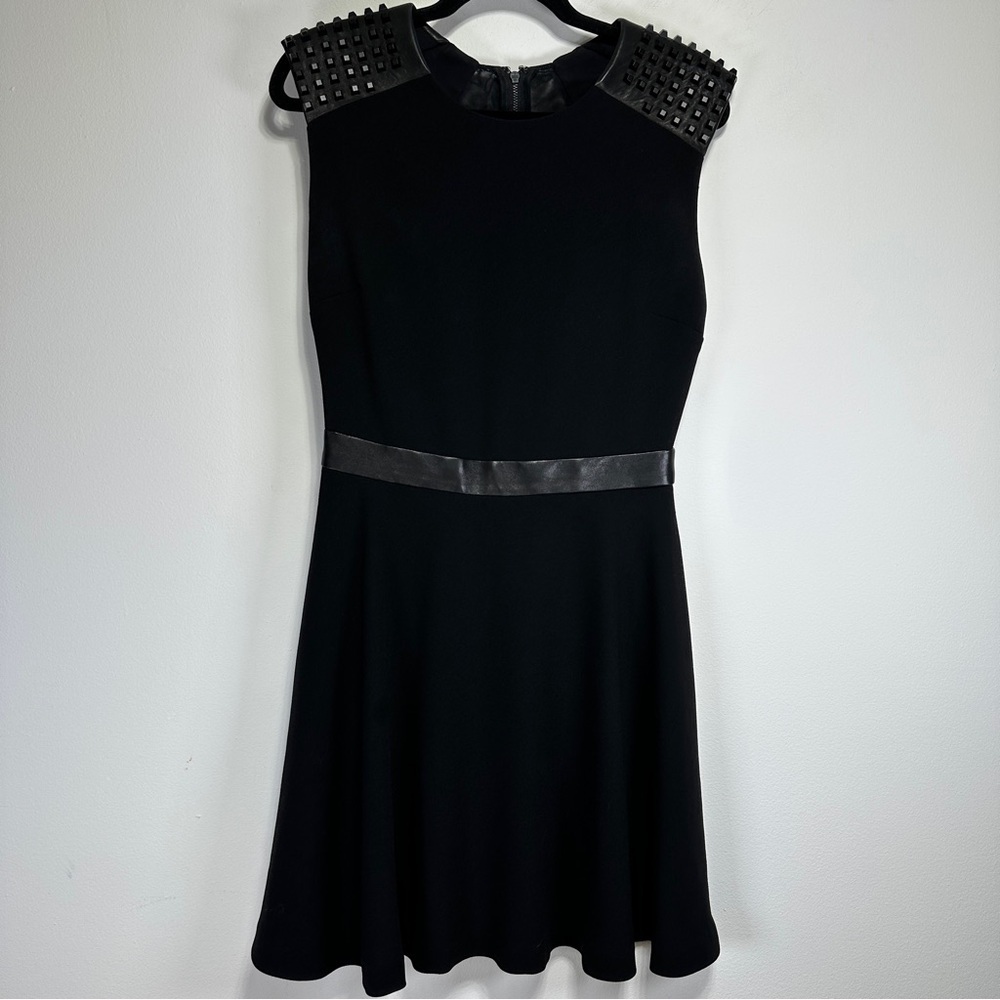Alice + Olivia Black Studded Leather Trim Cocktail Dress A Line Size S